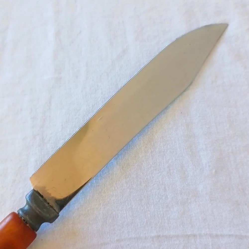 2 PIECE SET Vintage Bakelite Carving Knife & Fork Stainless Steel Butterscotch